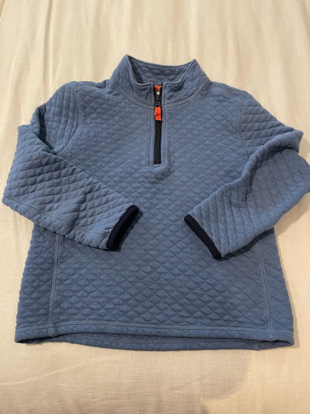 Crewcuts Quilted Blue Half-Zip Pullover with Orange Trim